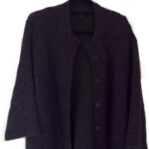 Eileen Fisher Stunning Marled Wool Rich Purple Knit Sweater Cardigan 1X EUC
